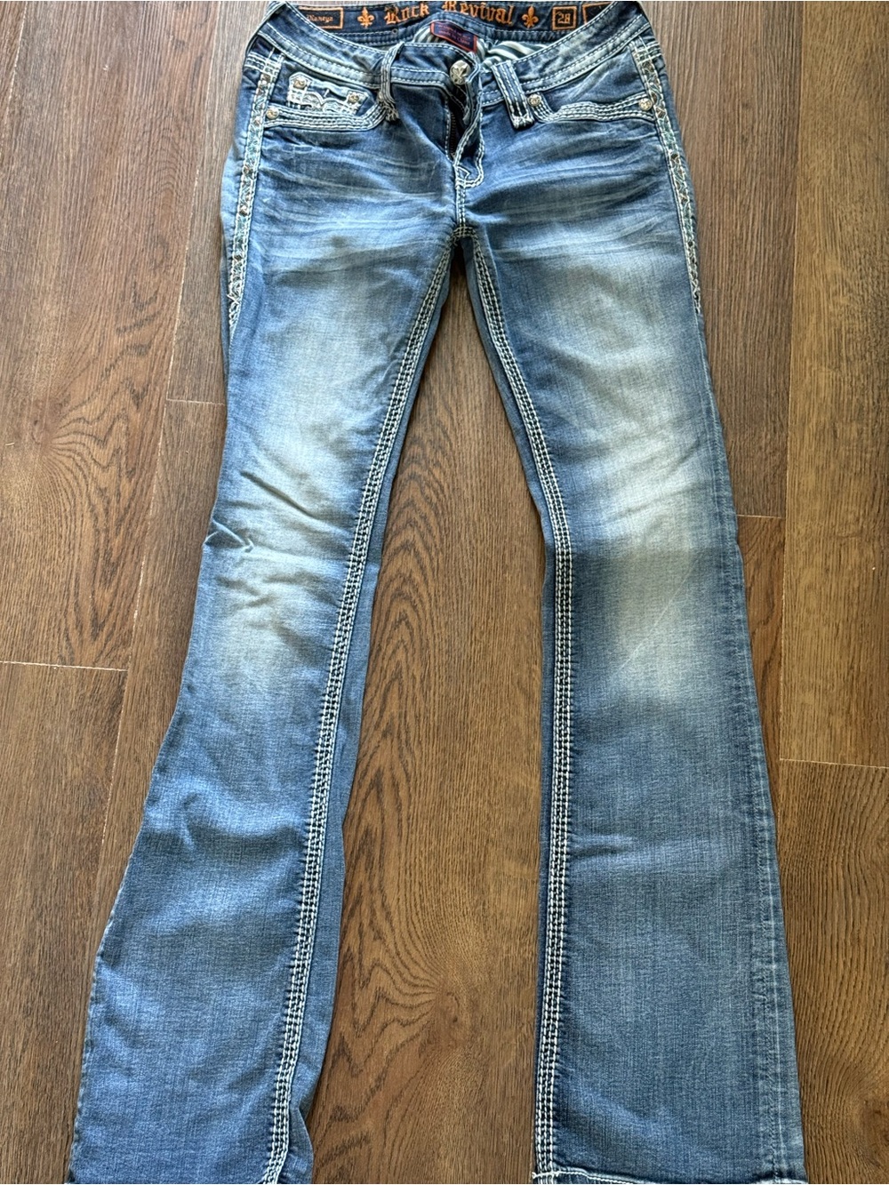 Rock Revival Jeans Size 28 Y2K Fleur de Lis Embellished Bootcut Flare